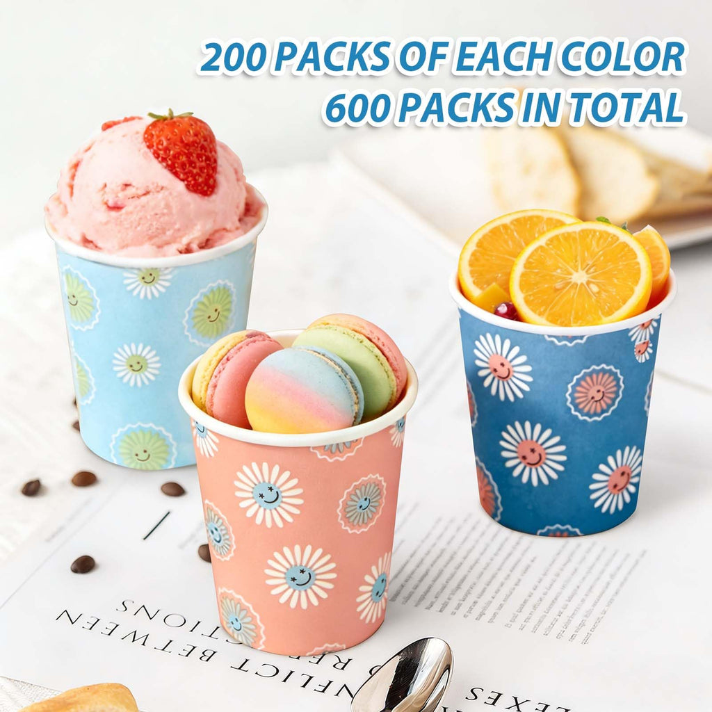 SIUQ [600 Pack 5 oz Paper Cups, Disposable Bathroom Cups, Small Mouthwash Cups, Hot/Cold Beverage Drinking Mini Cup for Party, Picnic, BBQ, Travel (Daisy)