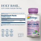 SOLARAY Holy Basil 1000 mg - Tulsi Holy Basil Adaptogen with 2.5% Ursolic Acid - Adrenal Support, Focus, Occasional Stress and Mood Support - Non-GMO, Vegan, Gluten Free, 60-Day Guarantee, 30 Servings
