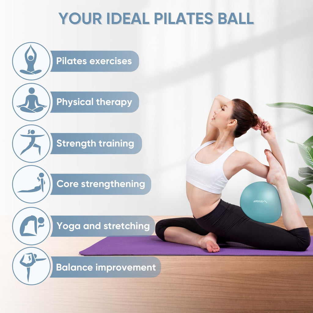 APEXUP Yoga Ball Exercise Ball, Heavy Duty Pilates Ball for Fitness, Balance, Core Workout, Physical Therapy (XXS (9") 23cm, Light Blue)