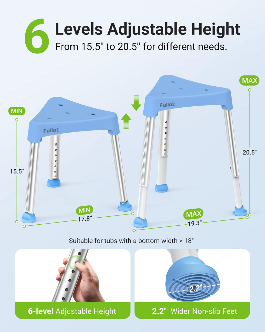 Space-Saving Triangular Shower Chair for Elderly and Disabled, FSA/HSA Eligible 400 lbs Adjustable Shower Stool Seat with Stable-Bracing, Non-Slip Bathtub Chair, Tool-Free Assembly