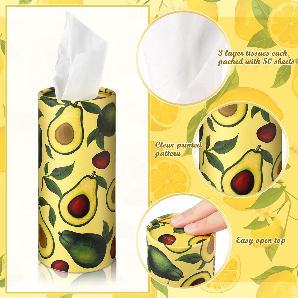 Zonon 8 Pcs Car Tissues Holder Round Box with Facial Tissue Bulk Fruit Multicolor Car Tissues Cylinder with 50 Sheets Face Towel Fit for Cube Boxes Christmas Round Tubes Cup Holder Container Travel