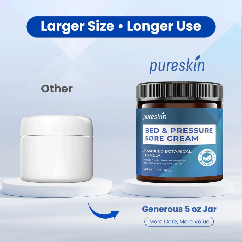 pureskin Bed Sore Cream Fast-Healing: Pressure Sore Treatment for Elderly, Bedridden & Wheelchair Users – Natural Soothing Formula for Sensitive Skin – Large 5 oz Size