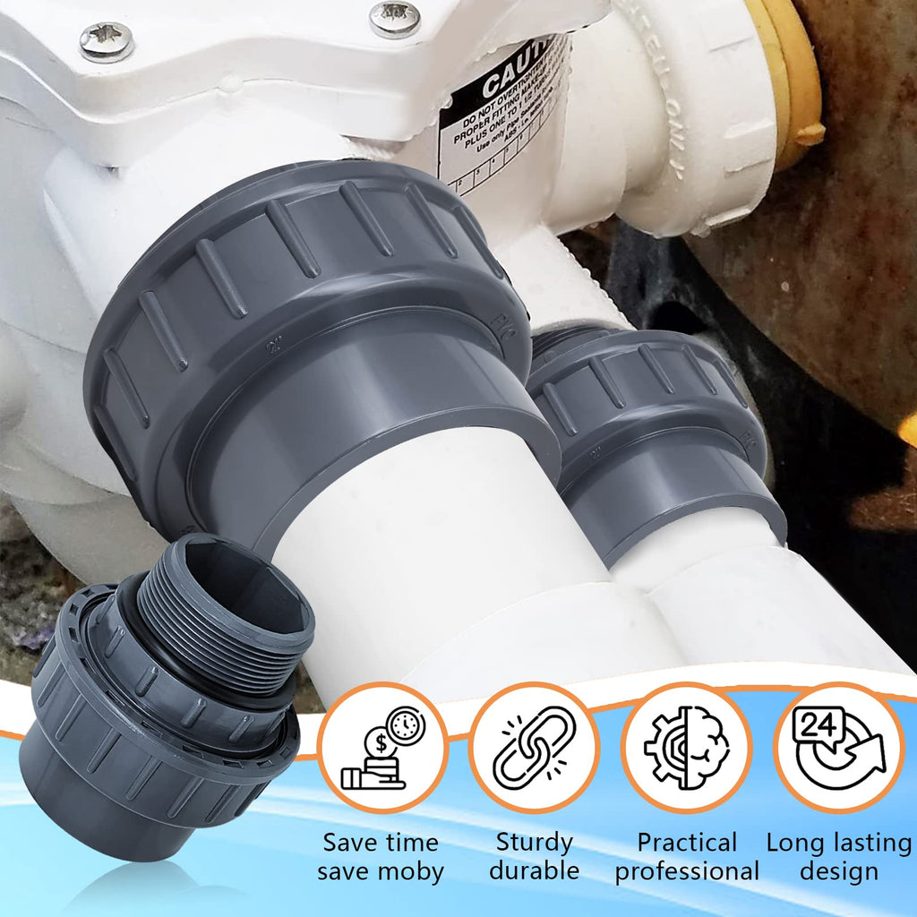 Boltigen 2pcs 1-1/2 PVC Pool Pump Fitting Coupling, 1.5" NPT Male x 1.5" Slip Union Socket Joint Adapter Connector Replacement for Pool Spa Pump