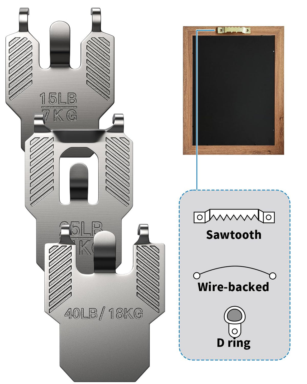 15 25 40 lb Drywall Picture Hangers Claw: 25 Pack Heavy Duty Damage Free Wall Picture Hanging Hooks - Art Mirror Photo Frame Sawtooth Wire D Ring Hanger Kit for Room Office Decor