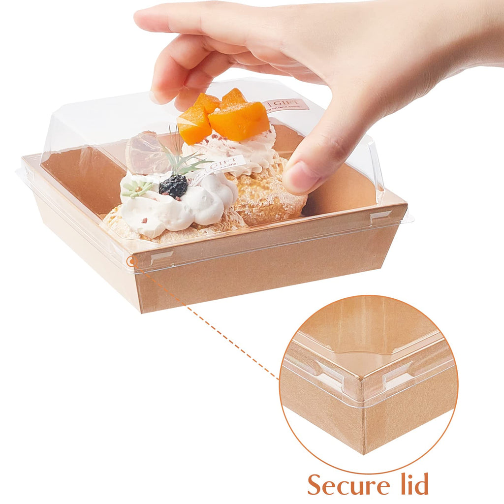Ocmoiy Small Charcuterie Boxes with Clear Lids, To Go Paper Disposable Food Containers, 5 Inches Bakery Dessert Boxes for Sandwich, Cookie, Pastry, Cake Slice (Brown, 50ct)