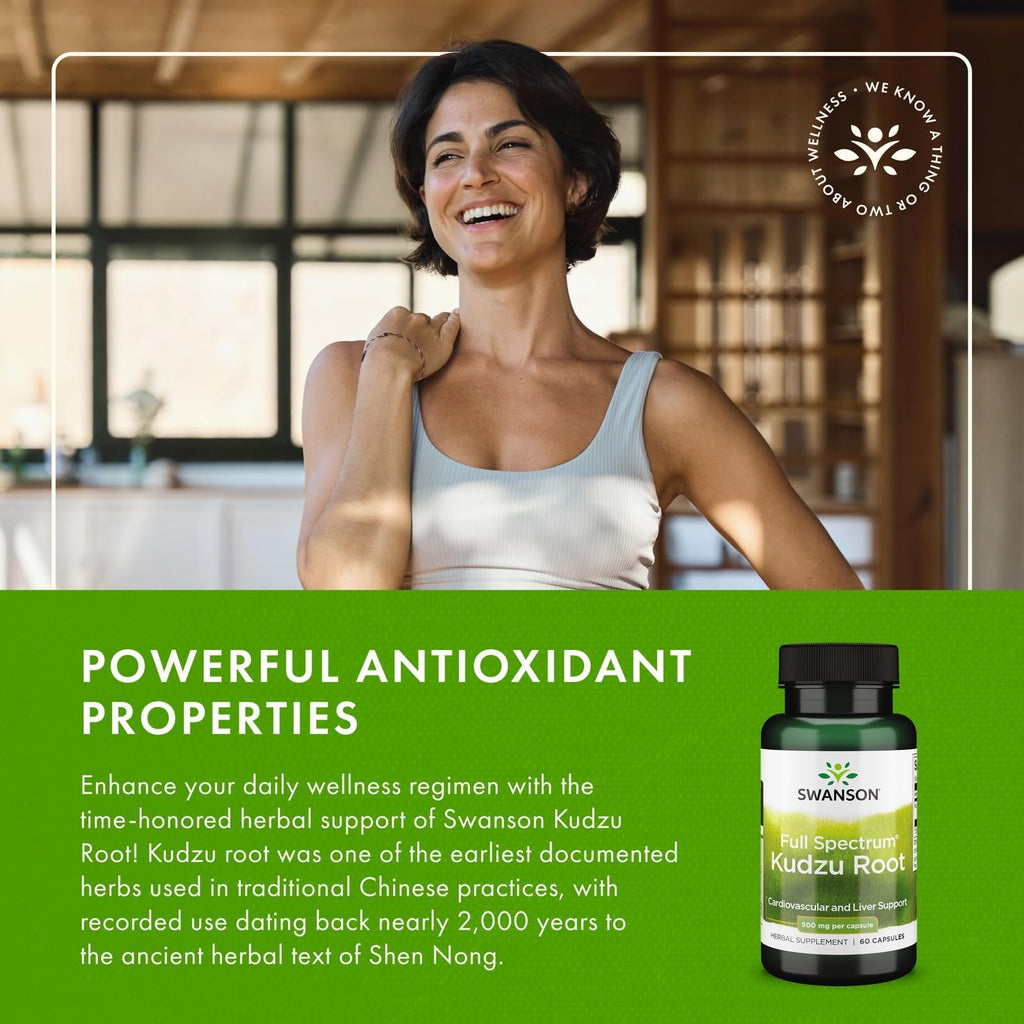 Swanson Full Spectrum Kudzu Root - Herbal Supplement Supporting Heart Health & Liver Health - May Support Healthy Blood Pressure & Cholesterol Levels - (60 Capsules, 500mg Each) (2 Pack)