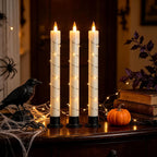 Flameless Cone Candle with Built-in Star String Light, 11-Button Remote Control, Timer, Battery Powered, Simulated Flame, 3-Pack Window Candle, Christmas Home & Wedding Decoration (Ivory)