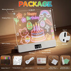 LED Drawing Board for Kid - Rechargeable 14" Doodle Glow Neon Art Note Boards, Holiday Birthday Gifts Toy for Kids Girls Boys Teens, Light Up Acrylic Dry Erase Message Note Writing Pad with 7 Markers