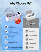 Ultrasonic Jewelry Cleaner Machine, 48KHz Ring Ultrasonic Cleaner, 4 Cleaning Modes - Suitable for Eyeglasses, Jewelry, Rings, Watchbands, Braces, Dentures, 13.5oz 304 Stainless Steel Tank for Gift
