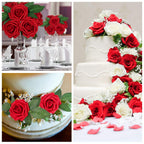 AmyHomie Dark Red Rose 50pcs Real Looking Artificial Flowers w/Stem