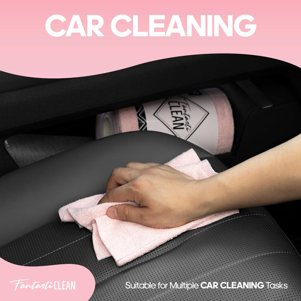 Fantasticlean Microfiber Cleaning Cloth Roll 2 Rolls 120 Pack, Tear Away Paperless Towels, 8" x 8", Reusable Washable Rags, House Kitchen, Pet, Office, Indoor Outdoor, Portable (Pink and Off-White)