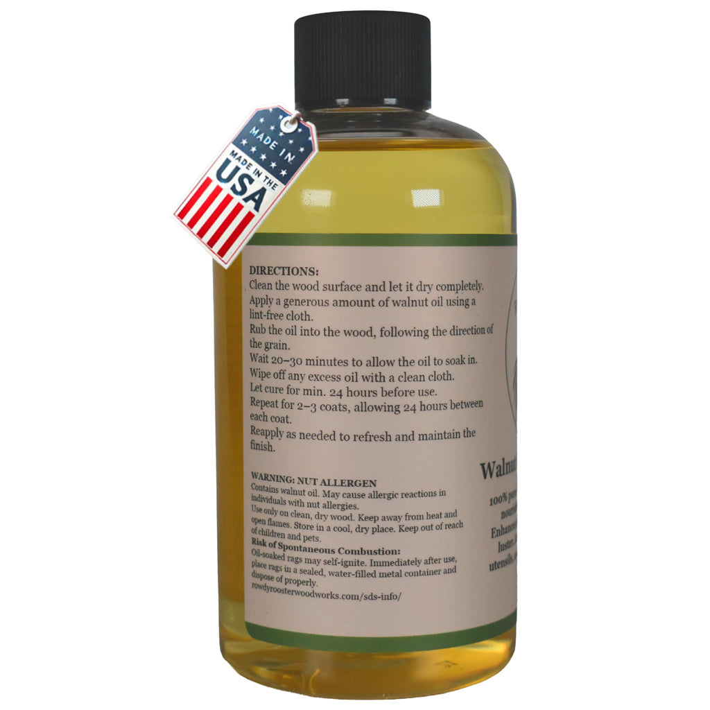 Refined Walnut Oil for Wooden Kitchen Items and More-Premium Wood Finish, Conditioner & Sealer, Food Safe, Long-Lasting, Protects and Seals. Light Color - USA Made (9 fl.oz)
