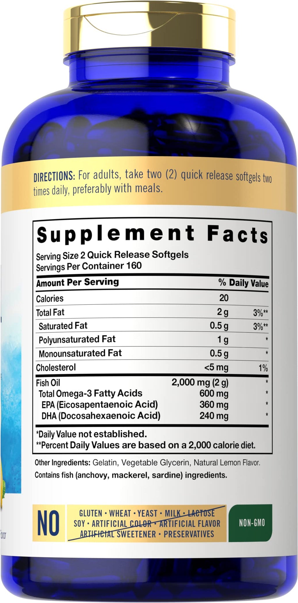 Carlyle Fish Oil Omega 3 Supplements | 2000mg | 320 Softgels | EPA & DHA | 600mg Total Omega-3 | Non-GMO, Gluten Free Pills