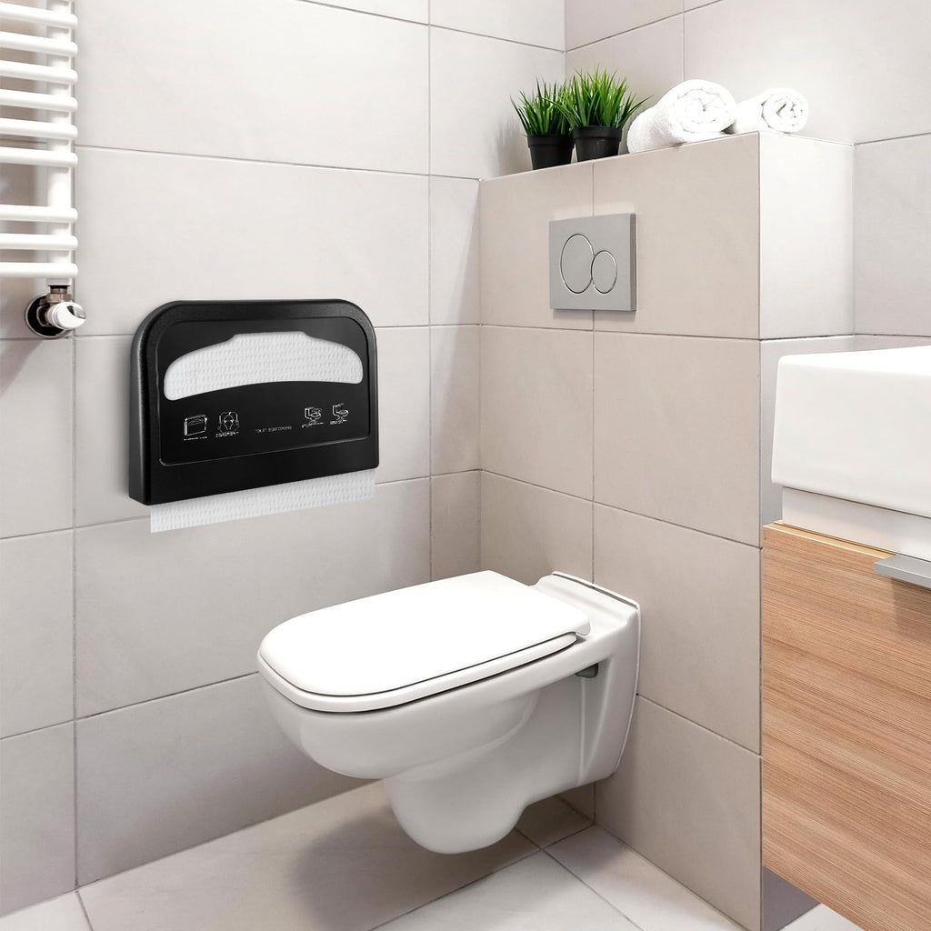 Hushee 2 Pcs Toilet Seat Cover Dispenser Wall Mount, Half-Fold, Black