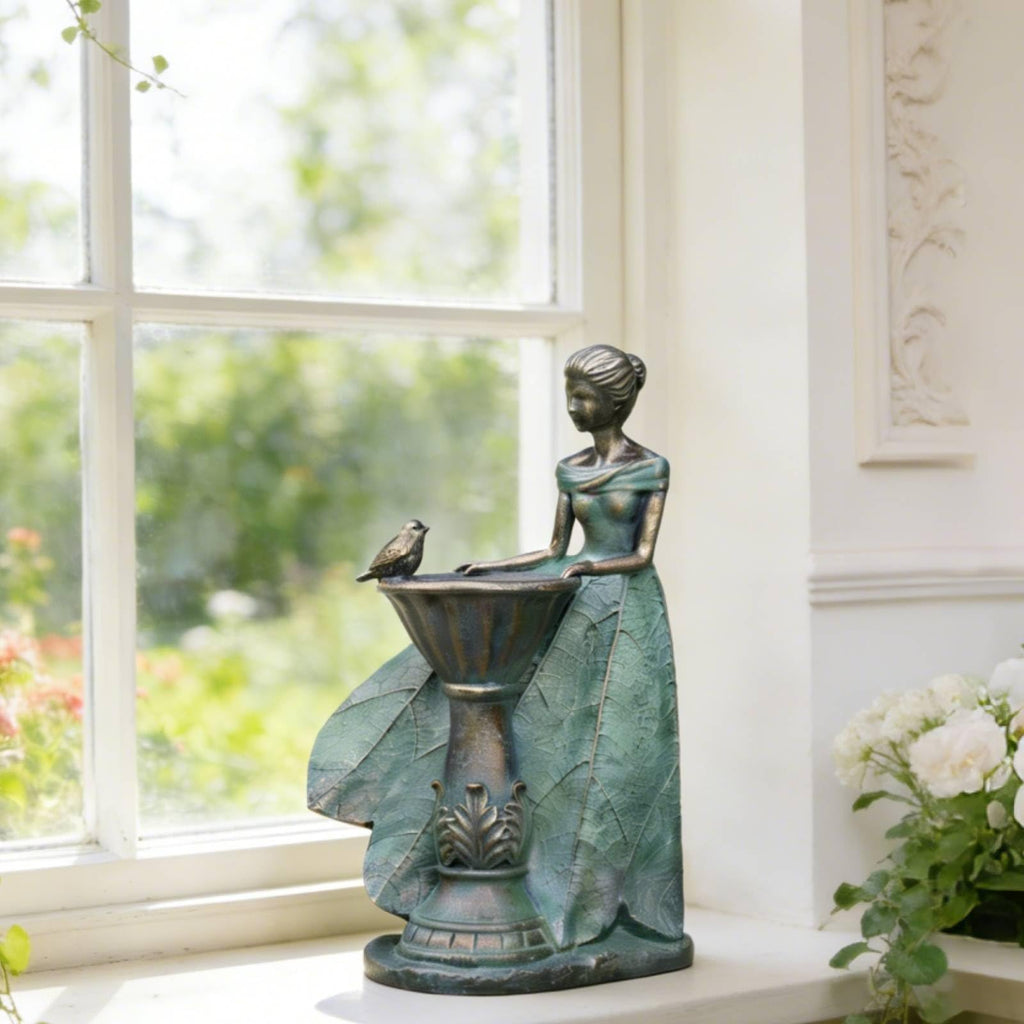 DiliComing Fairy Outdoor Statue Garden Decor with Solar Birdbath 12 Inch