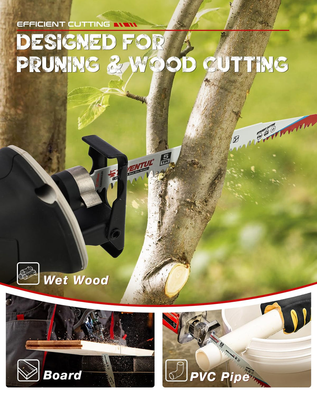 12 Inch Wood Pruning Reciprocating Saw Blades,5TPI Durable High Carbon Steel Sawzall Blades, Fast Cutting for Tree Trimming & Wood Cutting,5 Pack