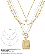 MJartoria Layered Initial Necklaces for Women Trendy, 14K Gold Plated Simple Star Choker Square Letter Pendant Necklace, Paperclip Chain Necklace, Gold Necklaces Jewelry Gifts (Gold, K)