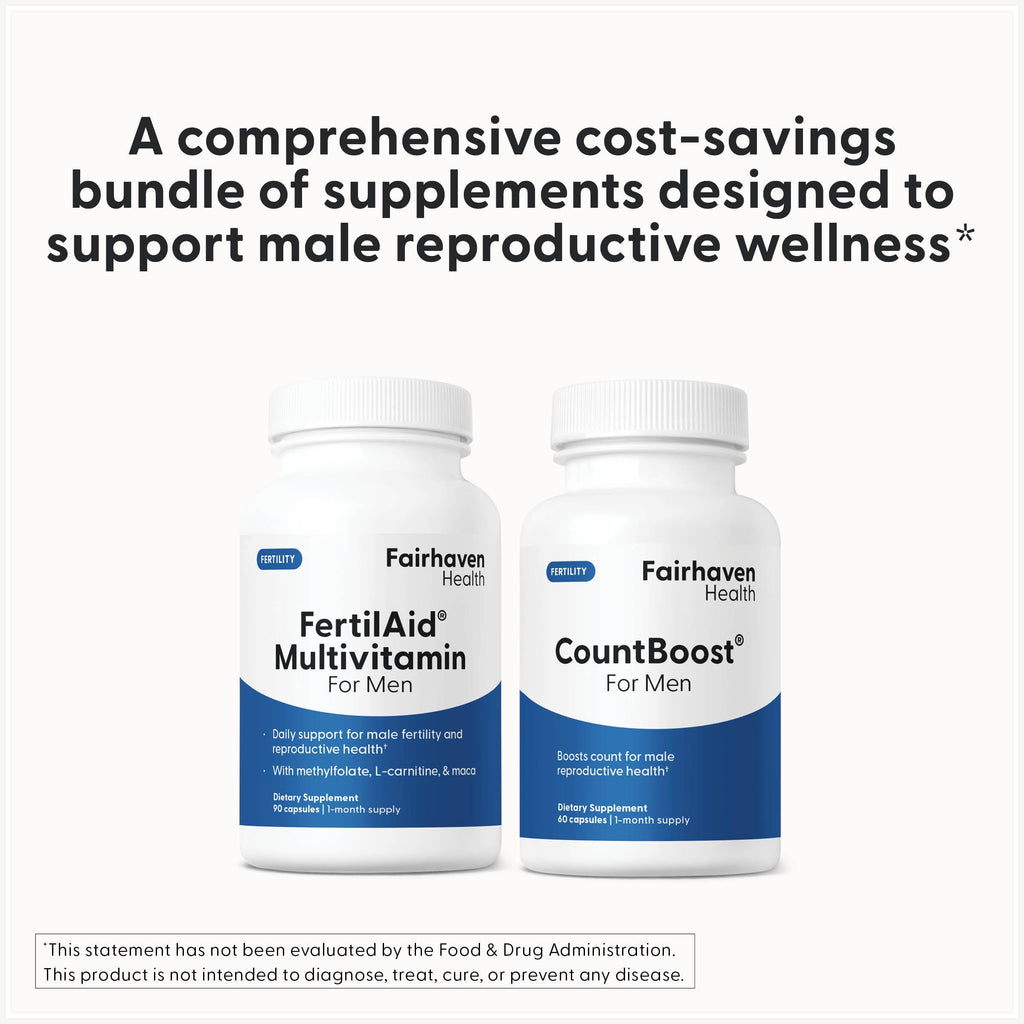 Fairhaven Health FertilAid for Men and Countboost Combo | Prenatal Male Fertility Supplement | Count and Motility Support Pre Conception for Him | Fertility Support Includes L-carnitine, Zinc, Folate