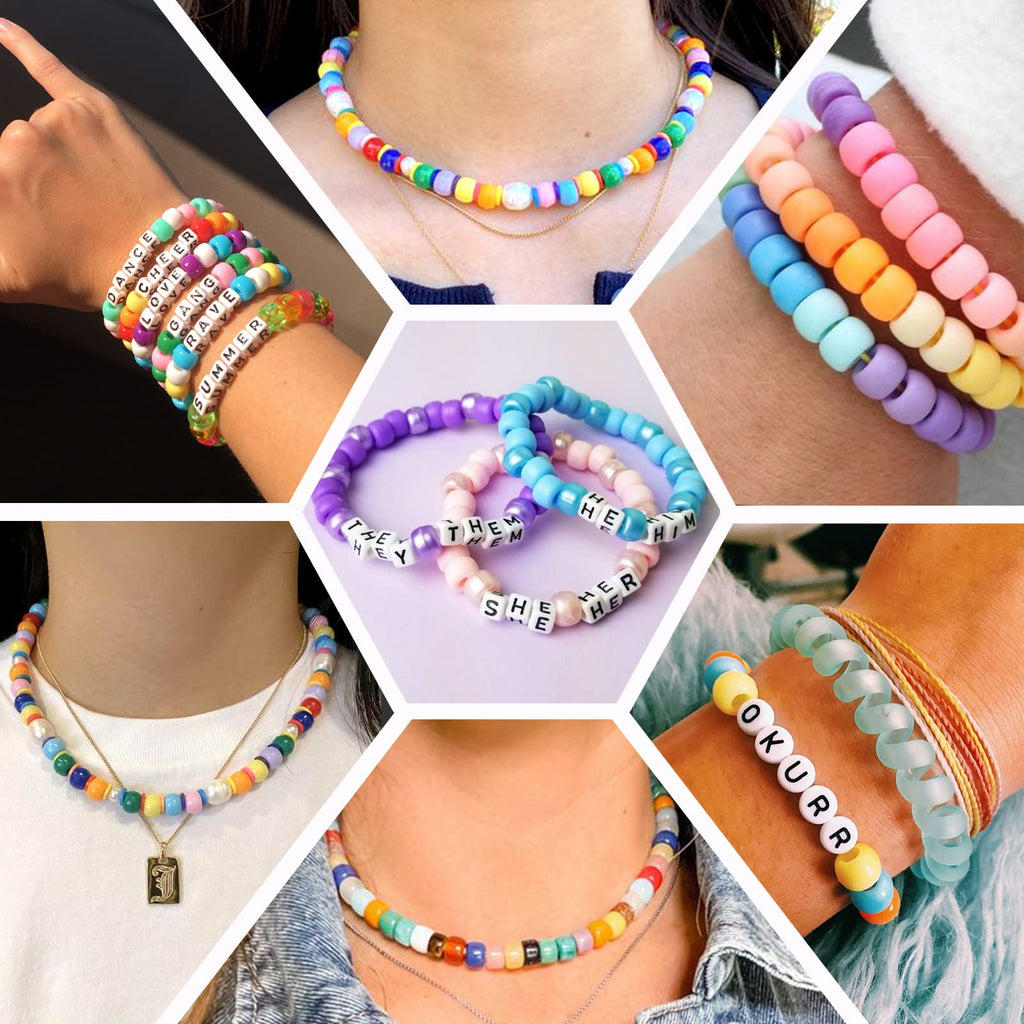 Quefe 48 Colors 4000pcs Pony Beads Bracelet Making Kit with Letter Beads