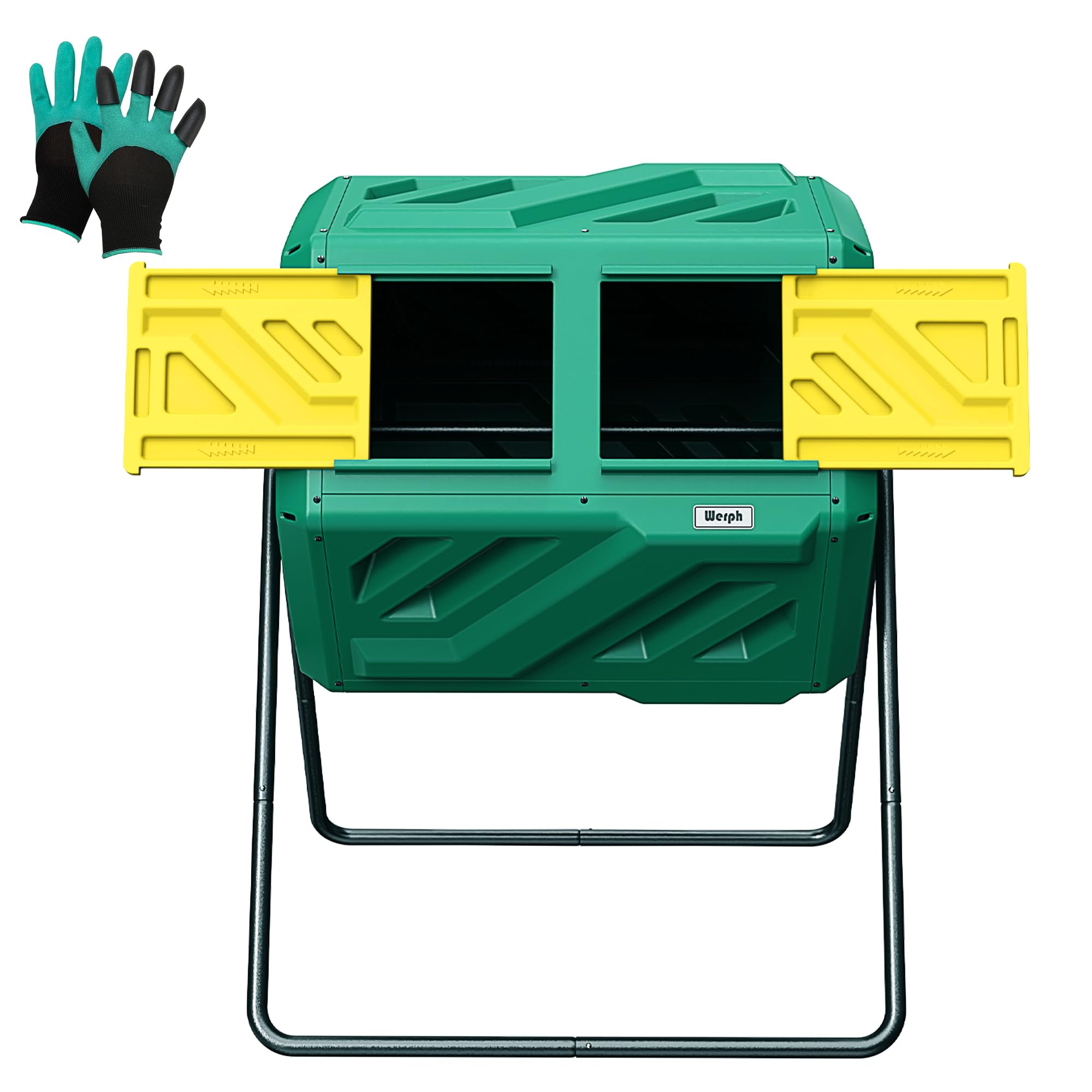 Werph 43 Gal Dual Chamber Compost Bin Tumbler for Backyard Garden, Green