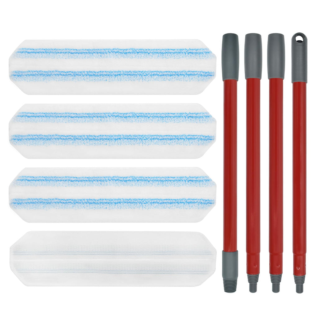 Mop Replacement Pads for Ocedar H2prO Flat Mop System, Mop Handle Mop Refills for O-Cedar H2pro Flat Mop System, Include 4 Pack Mop Pads and 4-Section Mop Handle for Ocedar H2 Pro Mop