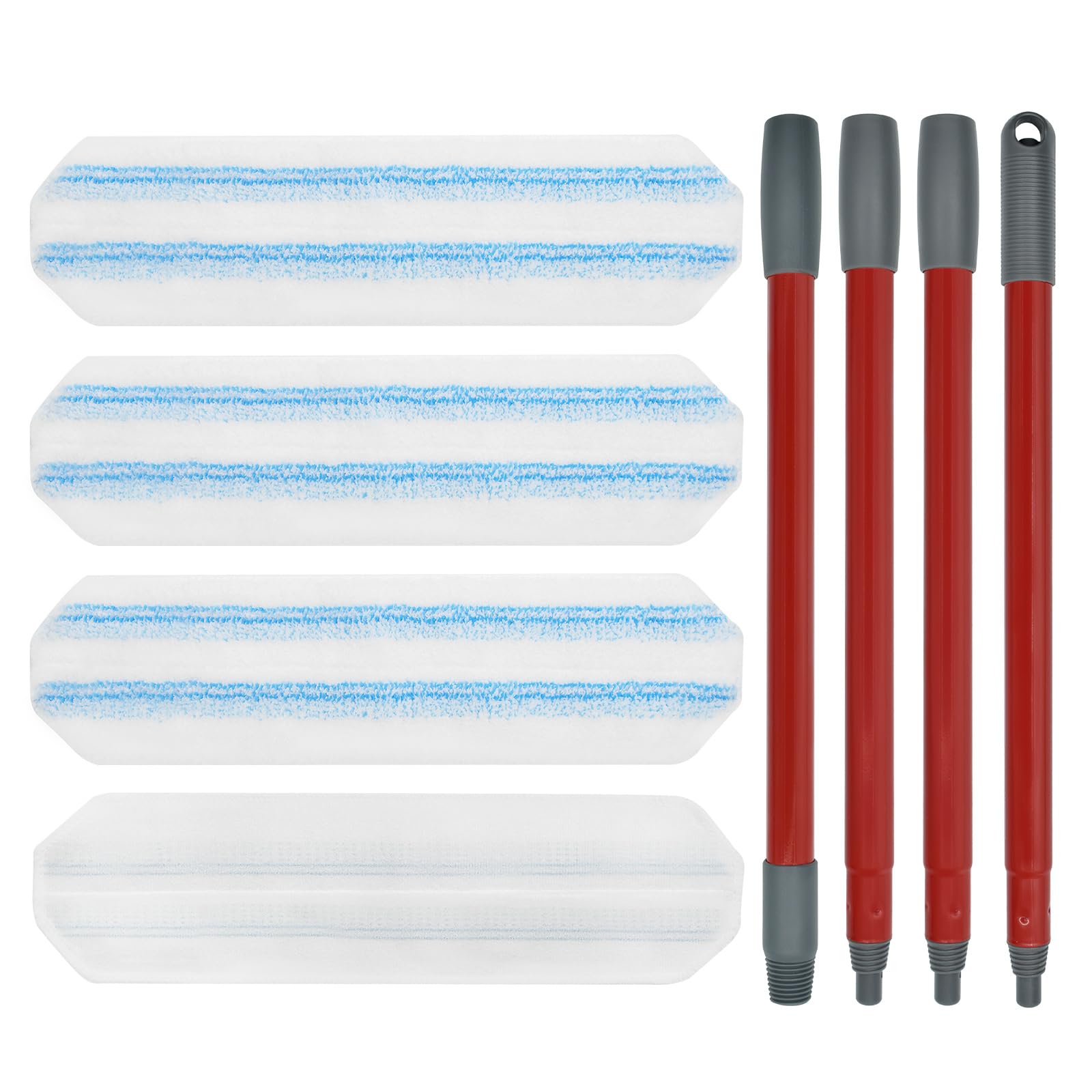 Mop Replacement Pads for Ocedar H2prO Flat Mop System, Mop Handle Mop Refills for O-Cedar H2pro Flat Mop System, Include 4 Pack Mop Pads and 4-Section Mop Handle for Ocedar H2 Pro Mop