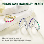 RANDES Sapphire and Cubic Zirconia Rings for Women 925 Sterling Silver Sapphire Band Ring September Birthstone Stackable Rings Half Eternity Wedding Bands Size 6