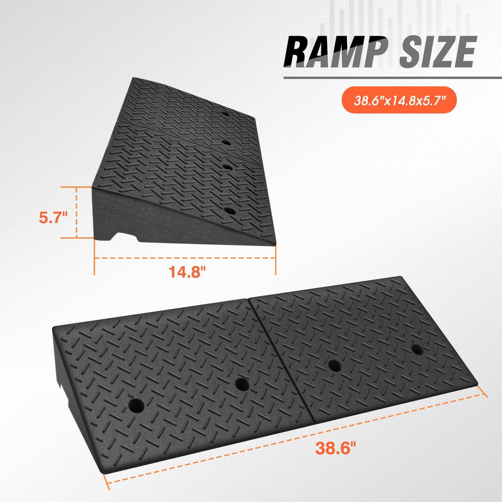 DNA Motoring 1pcs 5.7" Rise Rubber Curb Ramp Heavy Duty Loading Driveway Ramp Threshold Ramp 38.6" L x 14.8" W x 5.7" H for Loading Dock, Warehouse, Wheelchair, Motorcycles, Cars, TOOLS-00647