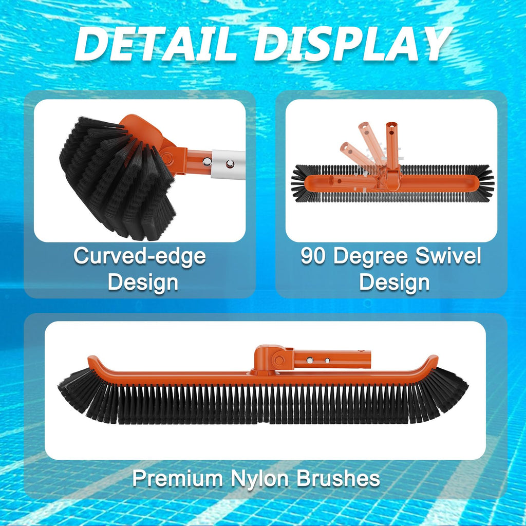 SKGPOLE 16FT Swimming Pool Pole with Brush, Upgraded Pool Pole Telescopic 16ft Heavy Duty with 19" Pool Brush Head, Adjustable Length 4 to 16 Feet, Universal Pole for Skimmer Net, Brush, Vacuum Head