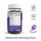 BeLive Iron Gummies - Multivitamin Iron Supplement with Vitamin C, A, B & Zinc, Supports Blood Oxygen, Vegan Supplements for Women, Men & Kids for Growth and Development - Grape Flavor | 3-Pack