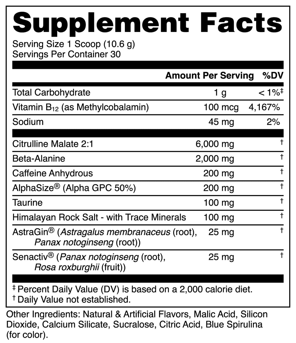 Bucked Up Pre Workout Freedom Pop | 200mg Caffeine with Citrulline Malate Beta Alanine AlphaSize and Taurine | Pre Workout Powder (30 Servings)