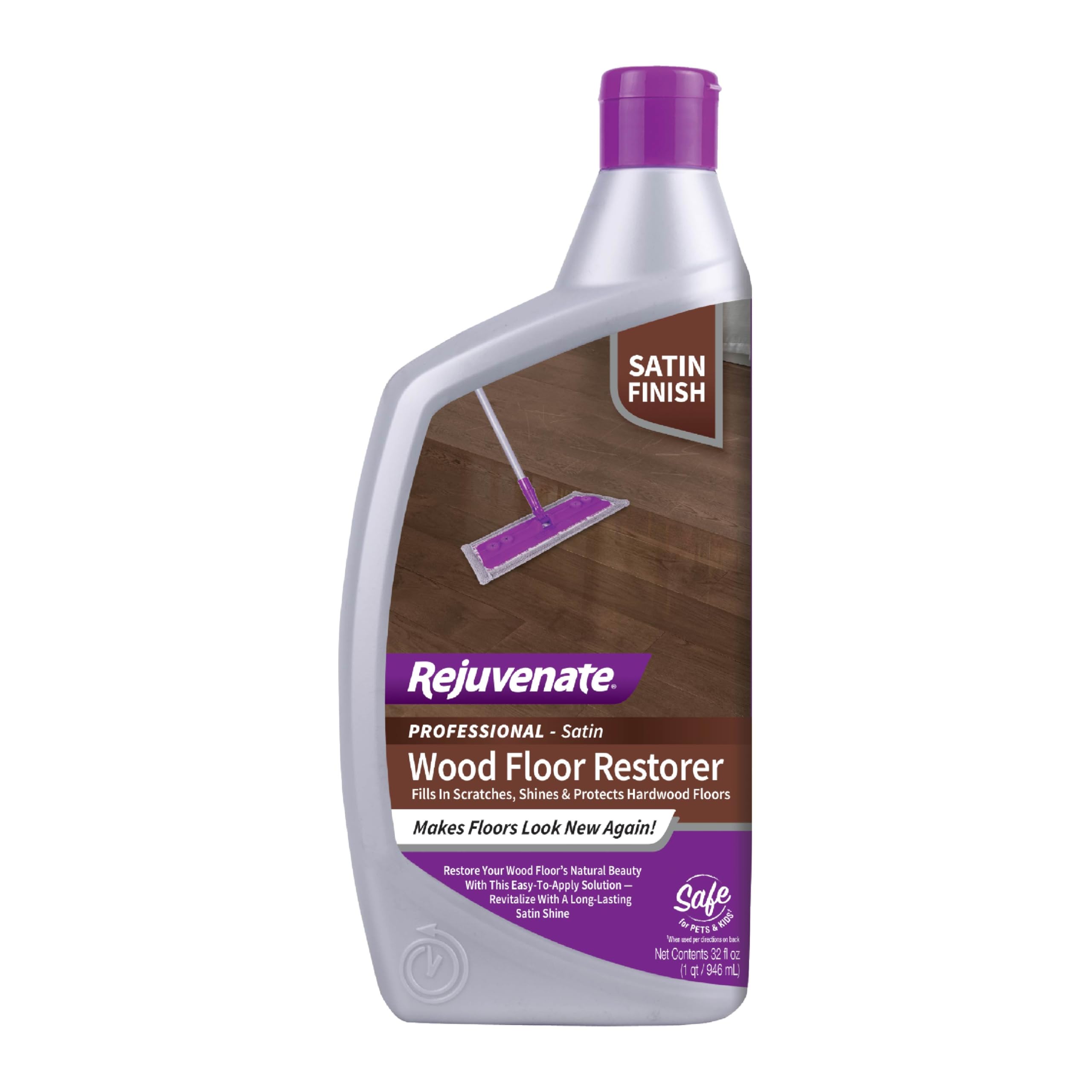 Rejuvenate Professional Wood Floor Restorer Fills Scratches, Shines And Protects Wood Flooring For A Matte Satin Shine, 32 Ounces