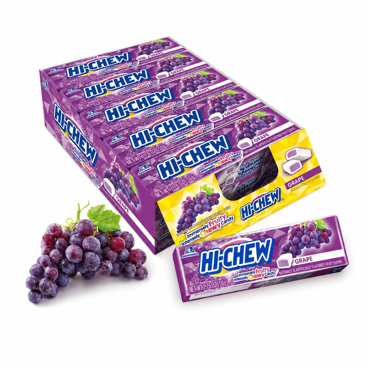 HI-CHEW Grape Sticks, 15-Pack, Unique Fun Soft & Chewy Taffy Candy, 1.76oz Each - Made with Immensely Juicy Fruity Flavors, Halloween Candy