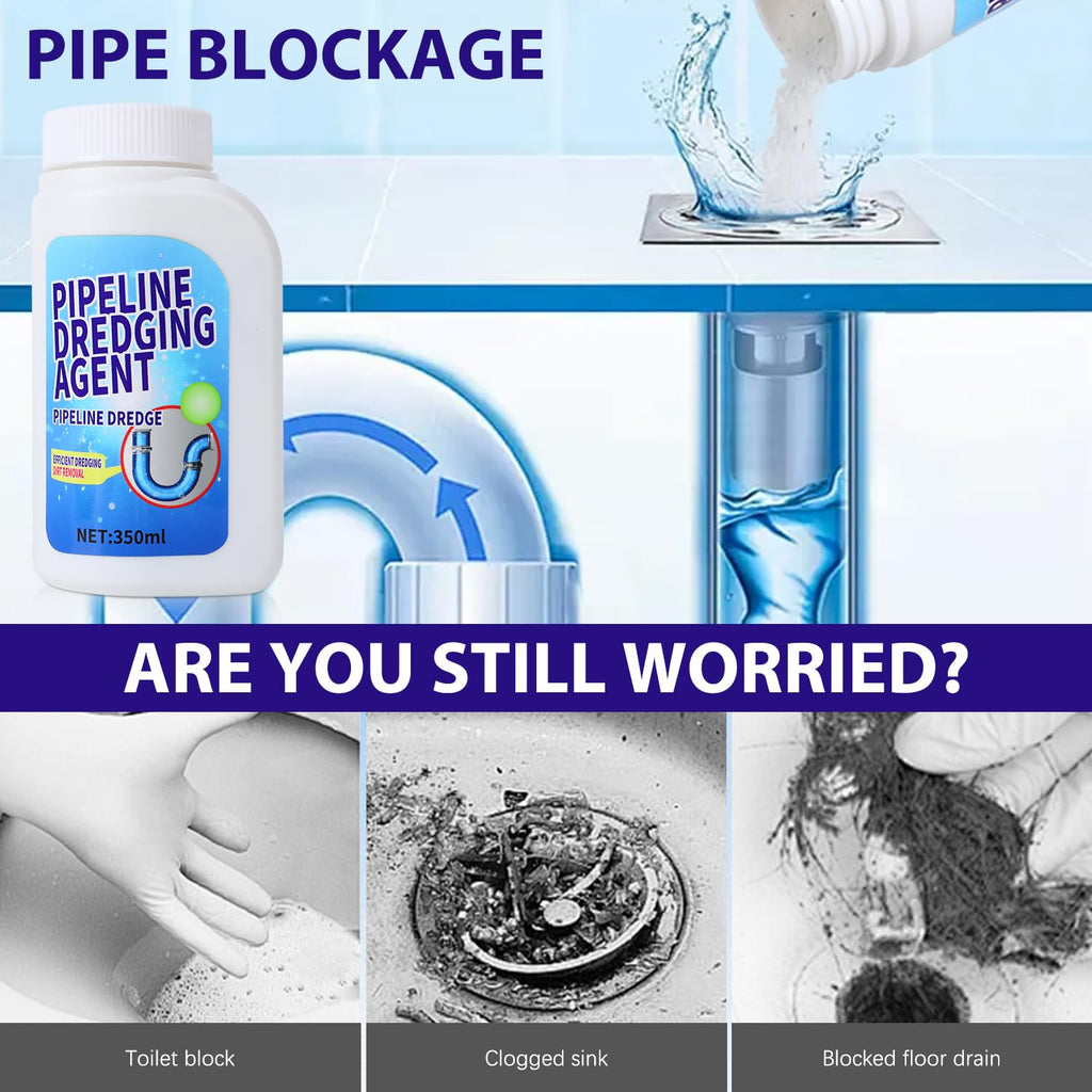 Pipeline Dredging Agent, 350ml Drain Clog Remover Agent,Kitchen Unblocker, Powerful Pipe Unclogger Powerful Sink And Drain Cleaner Powder for Kitchen Quick Cleaning (2Pcs)