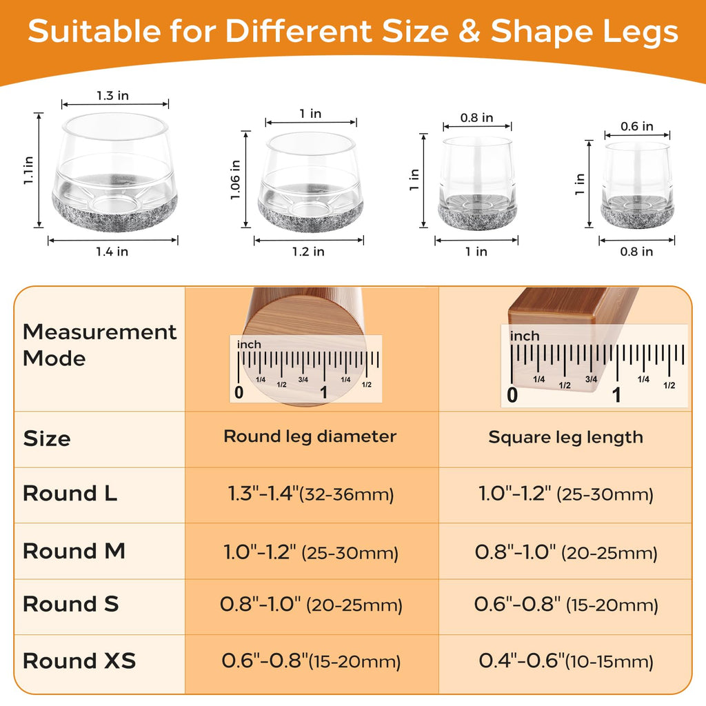 Meldel 24 PCS Silicone Chair Leg Floor Protectors Extra Small(0.6"-0.8") Rubber Felt Furniture Pads Chair Legs Caps/Covers for Hardwood Floors, Tile from Scratches & Reduce Noise - Round, Grey