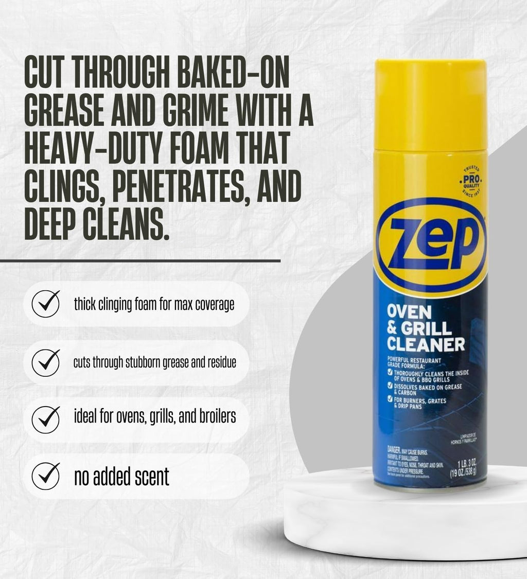 Zep No Scent Oven and Grill Cleaner 19 oz (2-Pack) Bundle with Microfiber Cleaning Cloth – Heavy-Duty Foam Formula for Tough Grease and Stain Removal – Gift Set (3 Items).
