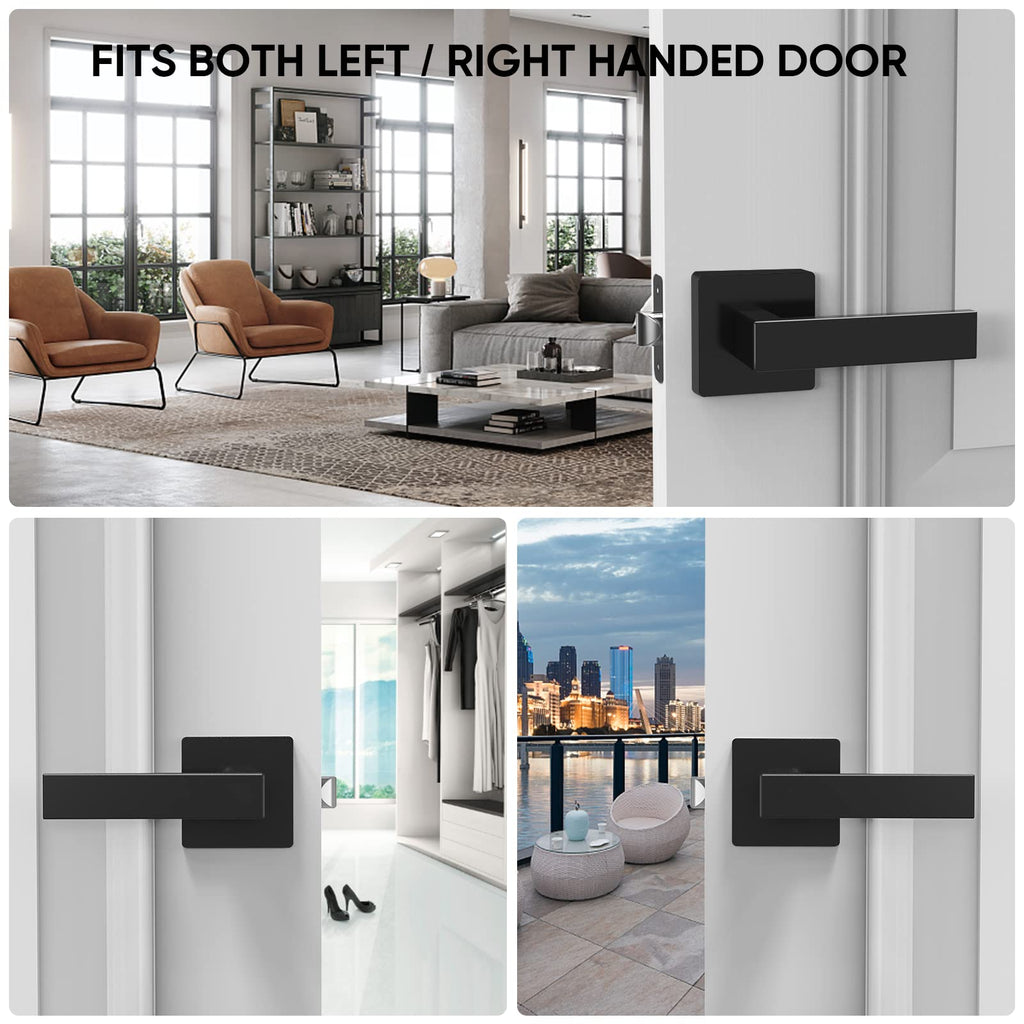 TICONN 1PK Matte Black Door Handles Interior, Reversible Square Door Levers Knob for Hallway, Bedroom, Bathroom (No Lock, 1PK Passage)