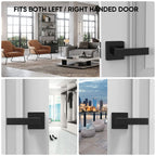 TICONN 1PK Matte Black Door Handles Interior, Reversible Square Door Levers Knob for Hallway, Bedroom, Bathroom (No Lock, 1PK Passage)