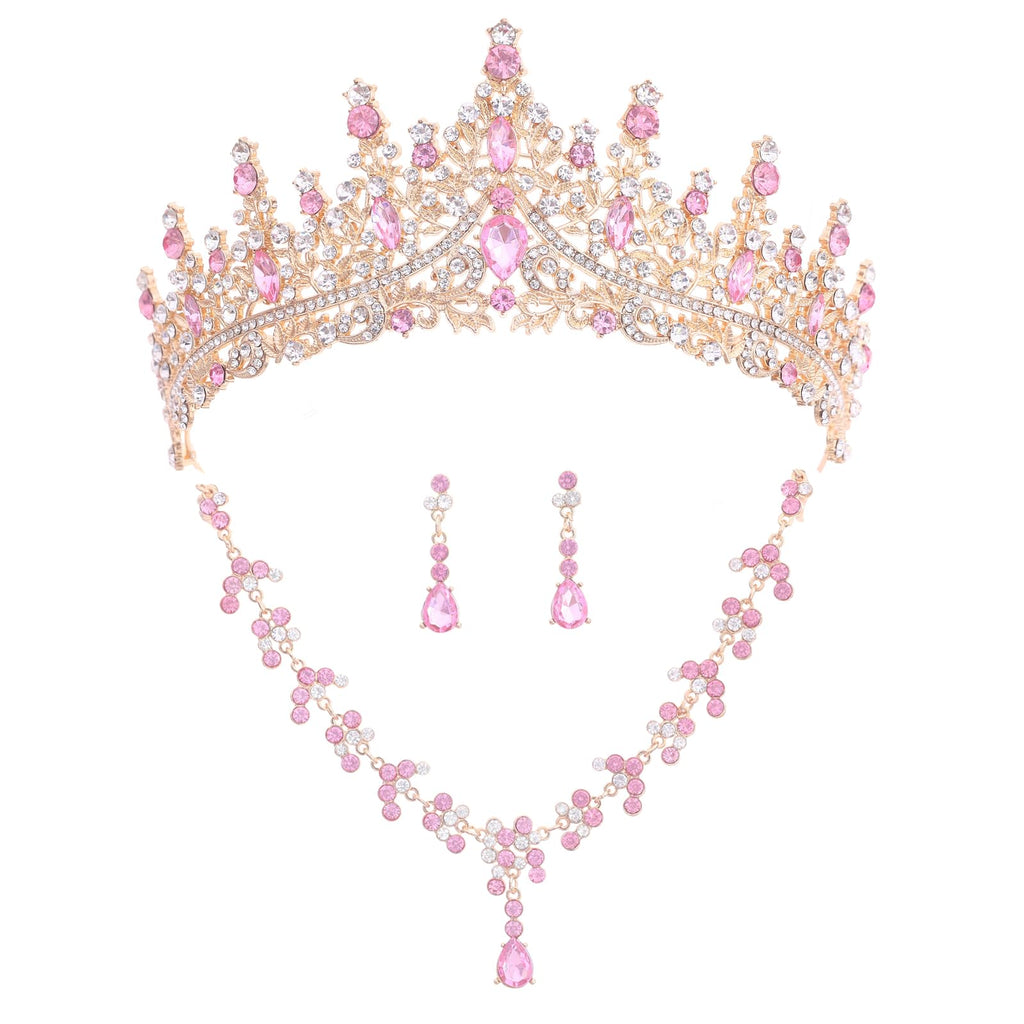 Crystal Crown and Tiara Jewelry Set for Women Bride with Necklace Earrings