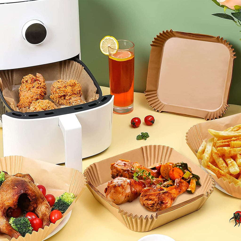 Air Fryer Disposable Paper Liner Square 9 Inch, 100PCS Large Paper Liners for 6-10QT Air fryer, Non-stick Parchment Paper for Frying, Steamer, Baking, Microwave Etc