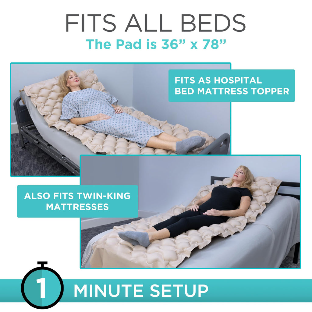 Vive Alternating Pressure Mattress - Includes Electric Pump System and Mattress Pad Cover - Quiet, Inflatable Bed Air Topper for Pressure Ulcer and Pressure Sore Treatment - Fits Standard Hospital Bed
