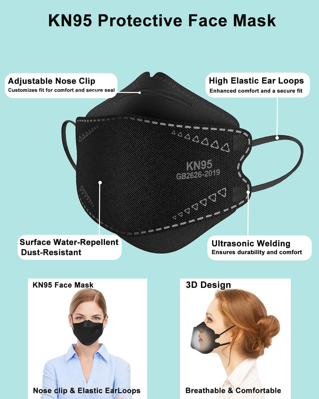 KOZUVEE KN95 Face Masks 50 Pack for Adults, Individually Wrapped, Comfortable and Breathable Disposable KN95 Mask with Elastic Ear Loop,Gray