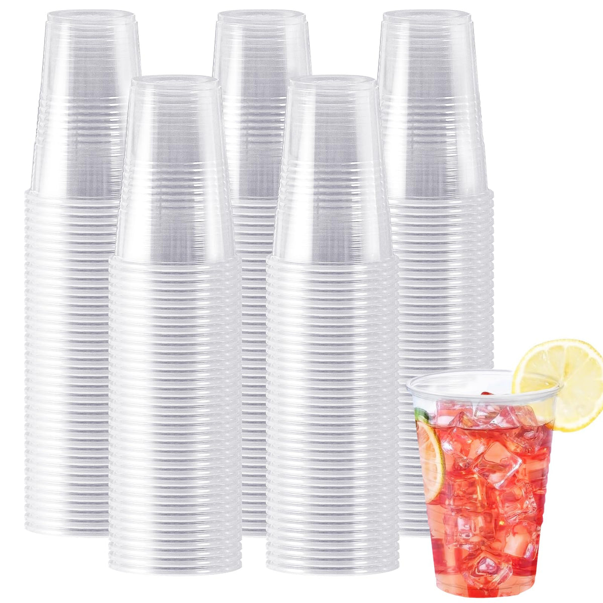 SIUQ 600 Pack 9 oz Plastic Cups, Clear Disposable Plastic Water Cups Bulk