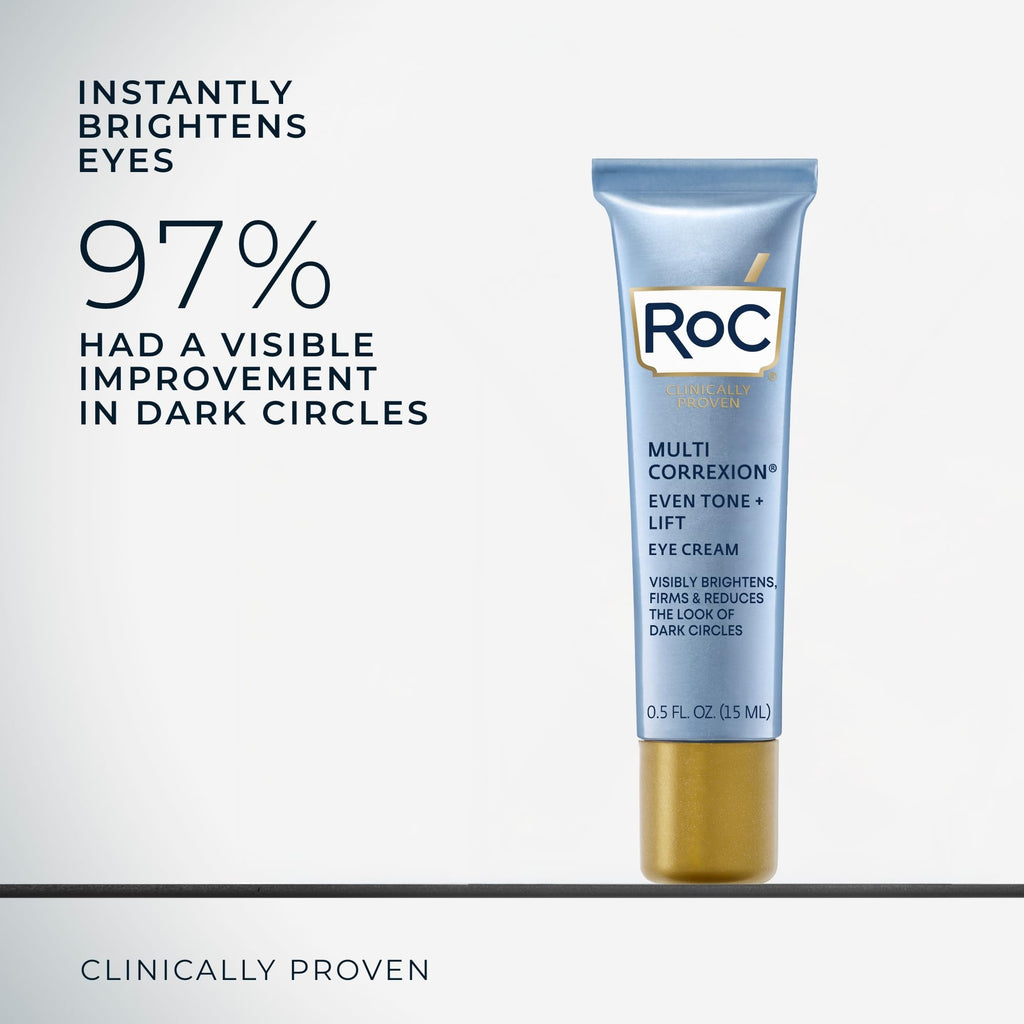 RoC Multi Correxion 5 in 1 Anti-Aging Eye Cream for Puffiness, Under Eye Bags & Dark Circles, Skin Care Treatment with Shea Butter, (.5 oz) with Night Cream Packette (Packaging May Vary)