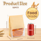 50 Pcs Bread Bags for Homemade Bread Sourdough, 10.2 * 6.3 * 5.1 Inches Bakery Bags with Window Reusable Tin Tie Baked Goods Packaging
