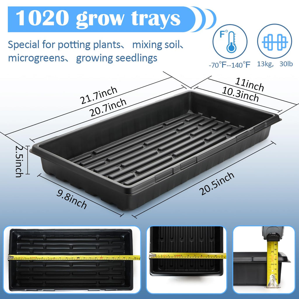 10-Pack Heavy-Duty 1020 Seed Trays – Durable, Thick Plastic Flats for Seed Starting, Microgreens & Transplanting – Fits 7.3'' Humidity Dome and 4'' Planter (21" x 11", 2.76" Deep, No Drain Hole)