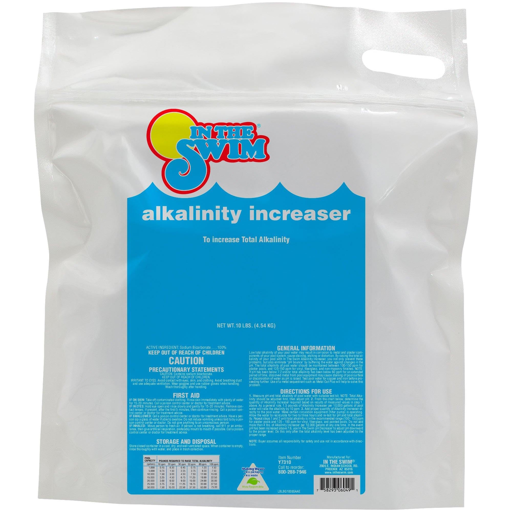 In The Swim Alkalinity Increaser for Swimming Pools - Raises Alkalinity and Balances pH Levels in Your Swimming Pool Water - 100% Sodium Bicarbonate - 10 Pounds