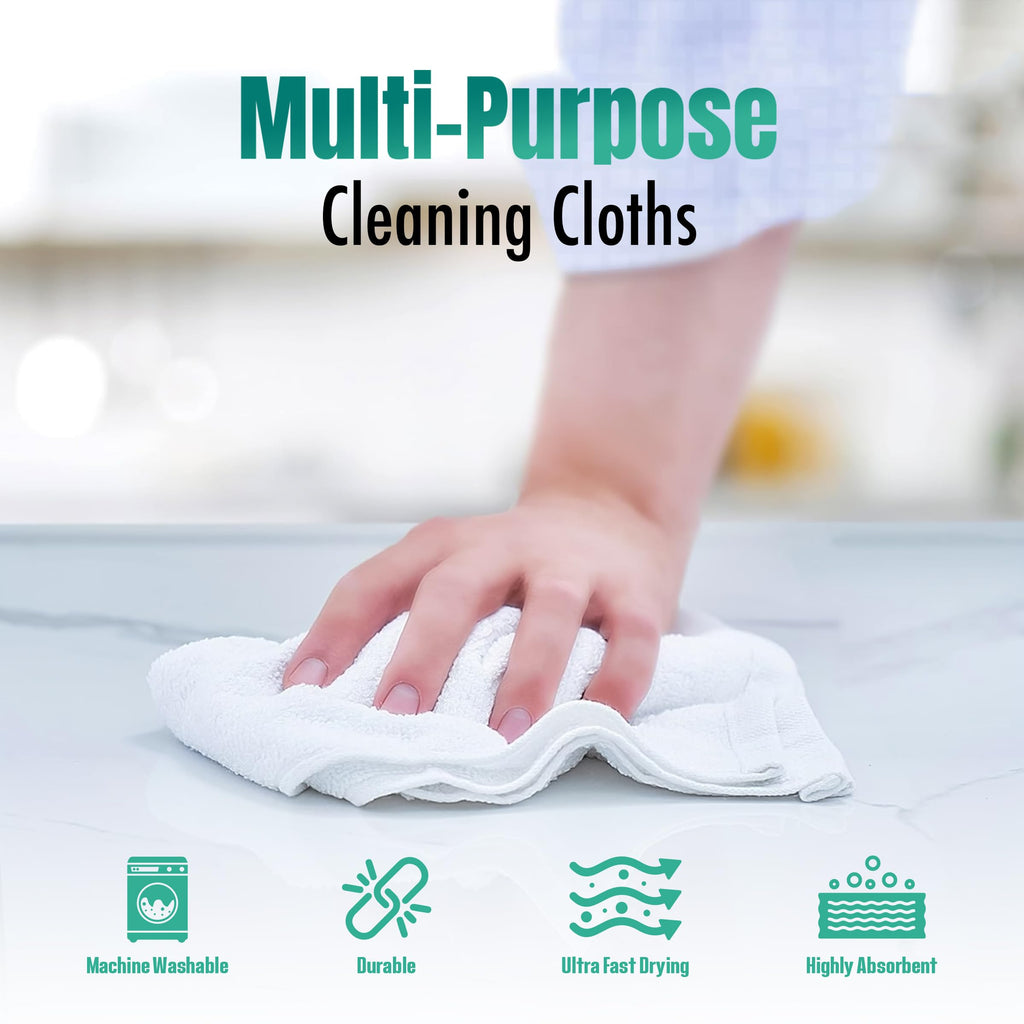 ZUPERIA Terry Towels Pack of 60 (14" X 17" Inches) 100% Cotton Terry Barmop Towels - Absorbent & Durable Bar Rags, Multipurpose Cleaning Rags for Home, Automotive & Garage Cleaning Supplies (White)