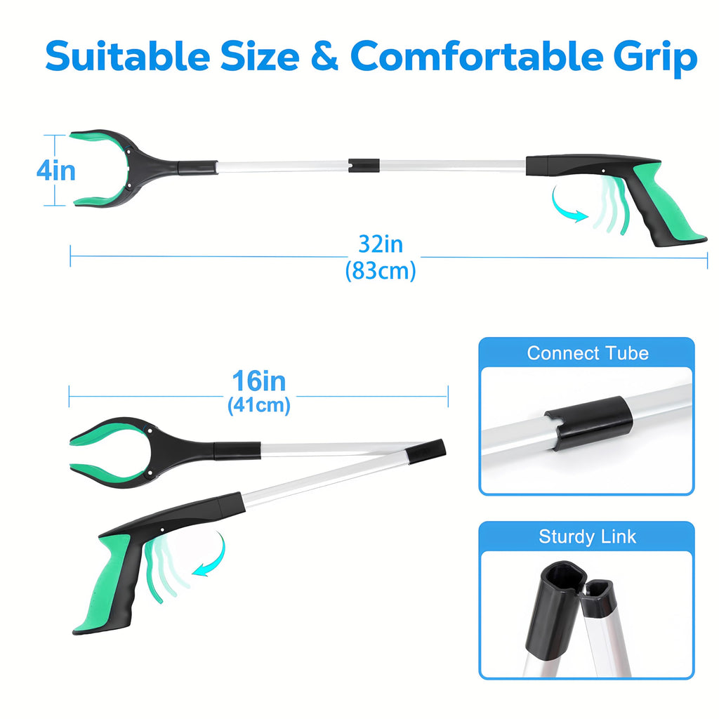 Grabber Reacher Tool - 32” Extra Long Foldable Gripper and Reaching Tool - Heavy Duty Pick Up Stick Grabbers for Seniors, Trash, Surgery Recovery Must Haves Gifts (Green)