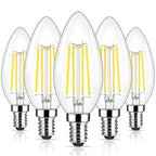 Brightever E12 Candelabra LED Light Bulbs 60 Watt Equivalent, 620 Lumen 6W C32 B11 Clear LED Filament Candle Bulbs, Dimmable Daylight White 5000K Chandelier Light Bulbs for Ceiling Fan, Pack of 5